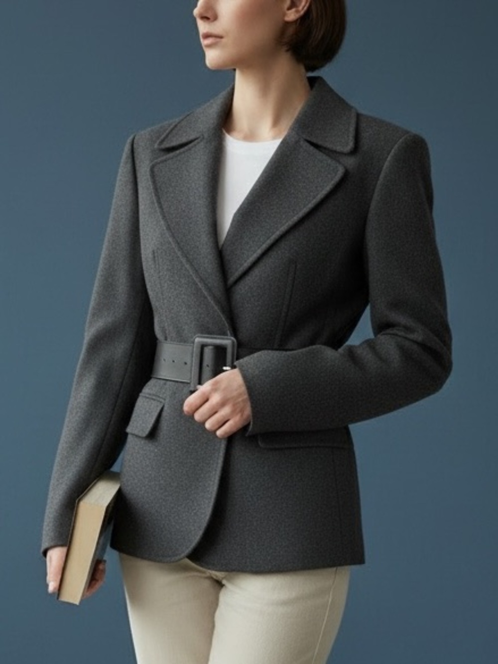 NWOT Ellen Tracy Wool Blend Belted Jacket with Button Snap Closure